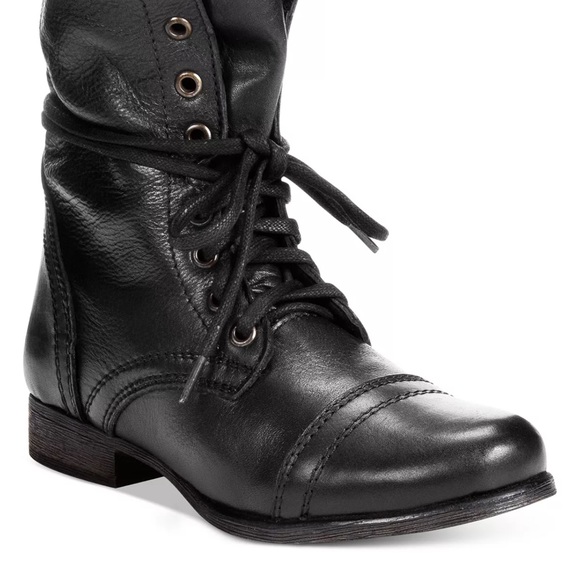 Steve Madden troopa Military-Inspired Zipper Lace Up Leather Combat Boots - Picture 3 of 3